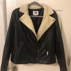 Old Navy Leather Jacket w Sherpa Lining